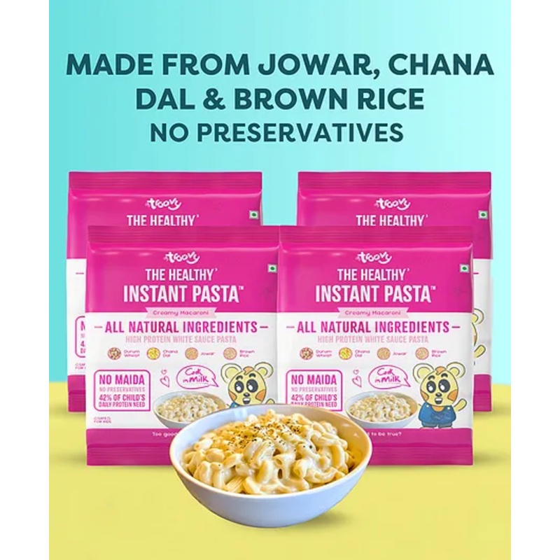 Troovy Healthy High Protein Instant Pasta with Tastemaker (Pack of 4) | Protein & Iron Rich | No Maida | Made with real Millets & Grains | No Junk | No Maida | No Preservatives – 240 g