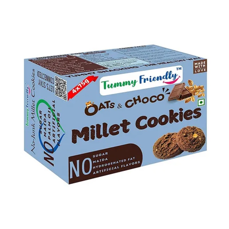Tummy Friendly Foods Millet Cookies – Oats and Chocolate – 4 Packs – 75 g each.