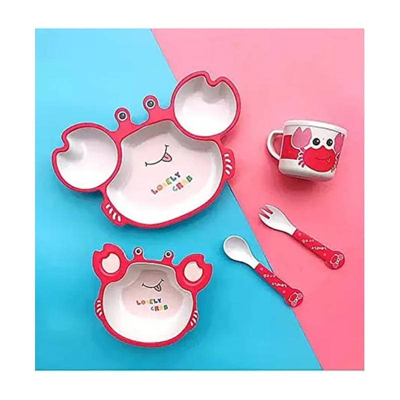 VELLIQUE Cartoon Animal Crab Bamboo Fiber Dinnerware Set of 5 – Multicolor