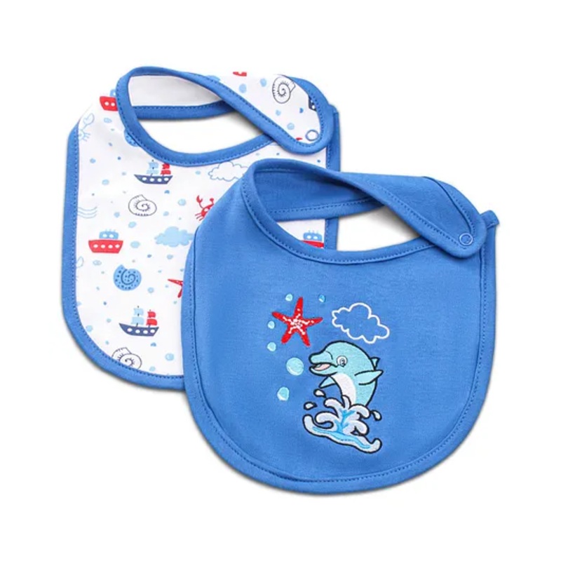 Babyhug Cotton Snap Buttons Closure Bibs Ship Print Pack of 2 – Navy Blue