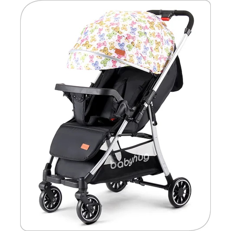 Babyhug Travel Compact Baby Stroller with Reversible Handle Adjustable Backrest & Canopy – Multicolor| Concealed Link Brake| Suspension Wheels
