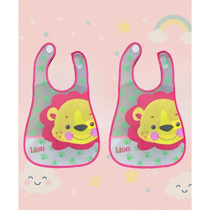 Badal Kidz Plastic Waterproof Baby Feeding Apron with BIB 2 lion design – Pink & Pink(Pack of 2)