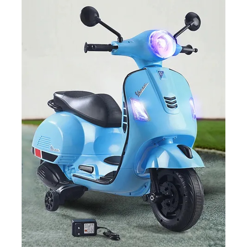 Battery Operated Ride On Scooter with Music and LightBlue| Balance Wheels| Rechargeable Battery| USB & AUX Facility| Comfortable Seat| Foot Accelerator| Toy for 2 to 5 Yrs Boys & Girls| Activity Gift