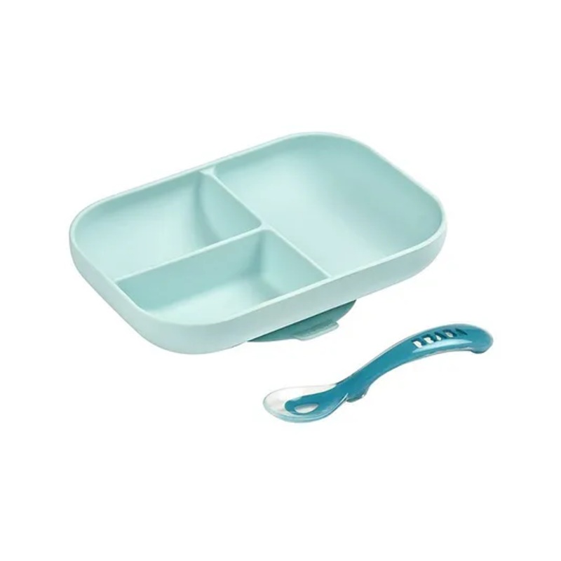 Beaba Silicone Suction Section Plate With 2nd Stage Spoon – Blue