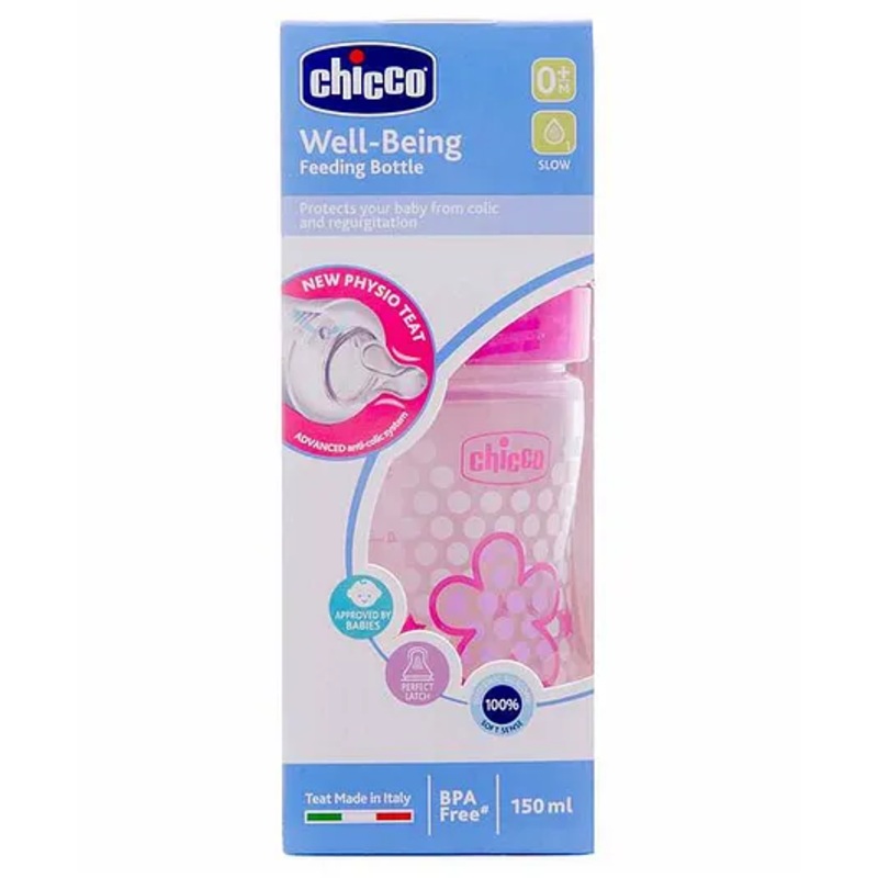 Chicco Well-Being Slow Flow Feeding Bottle Pink – 150 ml