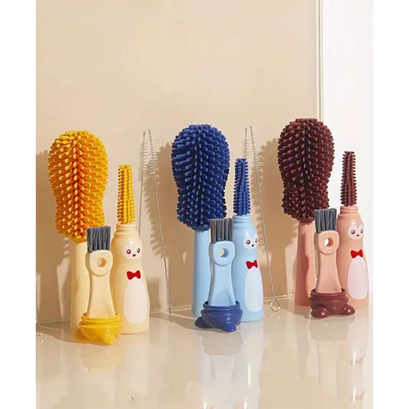 COMERCIO 4 in 1 Scratch Free Silicone Bottle Cleaning Brush Kit – Color & Design May Vary