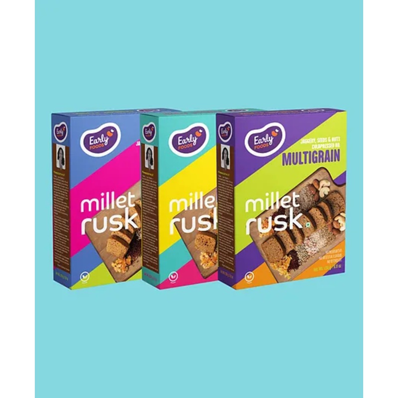 Early Foods Millet Rusk Jowar, Ragi & Multigrain Pack of 3 -163 g Each