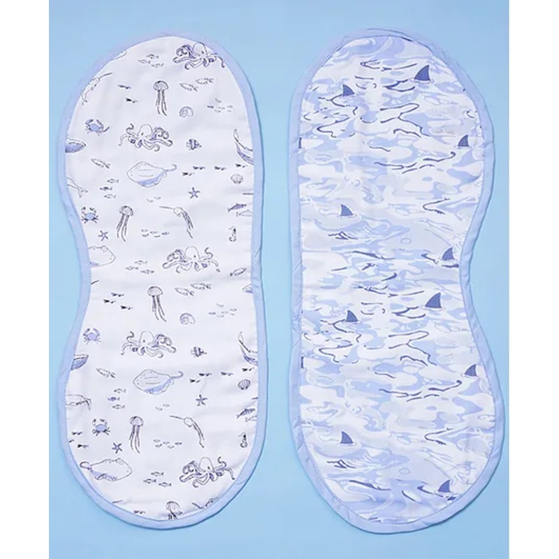 Fancy Fluff Pack of 2 Bamboo Muslin Burp Cloths – Marine