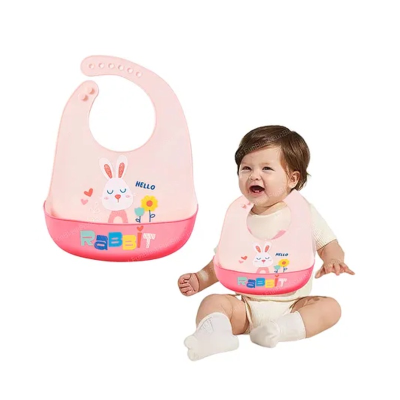 FunBlast Rabbit Print Silicone Baby Bib with Adjustable Strap for Feeding & Weaning