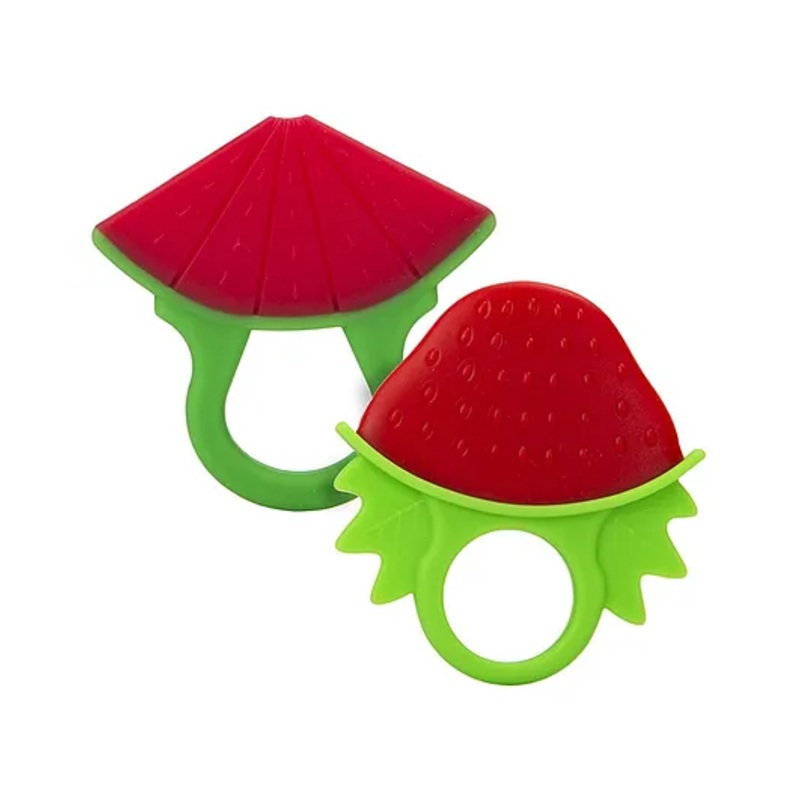 INFANTSO Non-Toxic Food-Grade Silicone Baby Teether, BPA-Free for Pain-Relief Easy Teething, for 2+ Months Babies (Watermelon & Strawberry ) Pack of 2