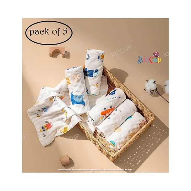 Kidcup baby napkin Printed Color Square Scarf (pack of 5) (Color May Vary)