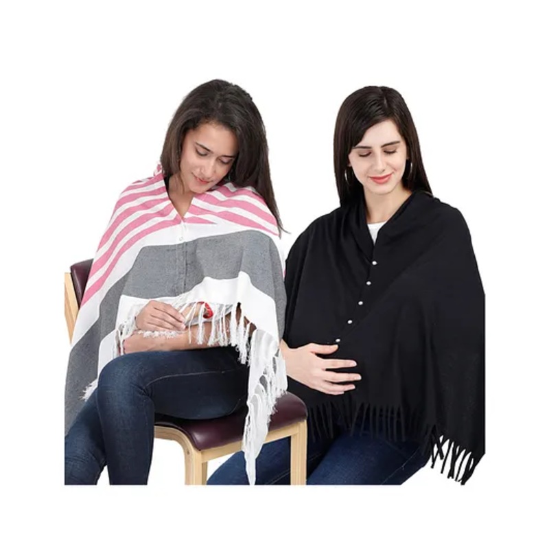 Lulamom Multi-Purpose Breast Feeding Nursing Shawl – Pack of 2 (Pink stripes & Black solid)