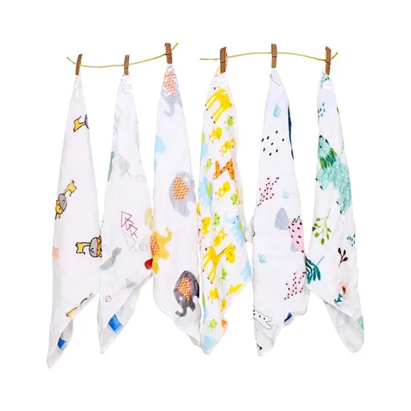 Luvlittle Premium Layered Ultra Soft Muslin Cotton Wash Cloth Pack of 6 – (Colour & Print May Vary)