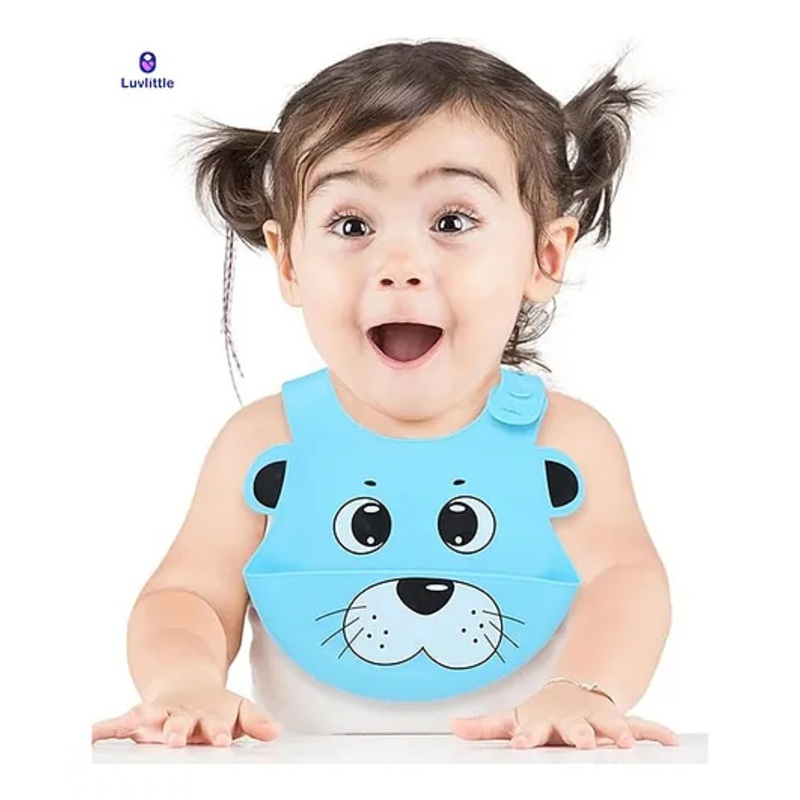 Luvlittle Waterproof Silicone Feeding Bib With Adjustable Strap – Blue