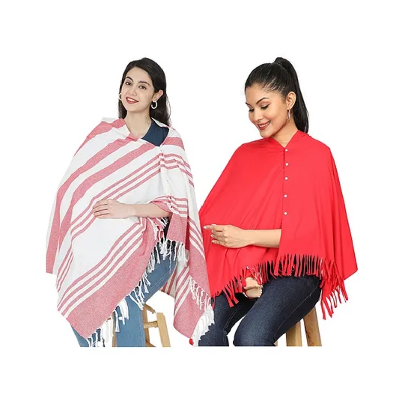Nene Mother’s Multi g Purpose Large Size Nursing Feeding Scarf Wrap Stole Solid Pack of 2 – Red