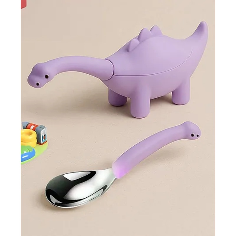 ONE & ONLY Purple Dino Spoon | Soft-Tip Silicone & Steel | For Kids