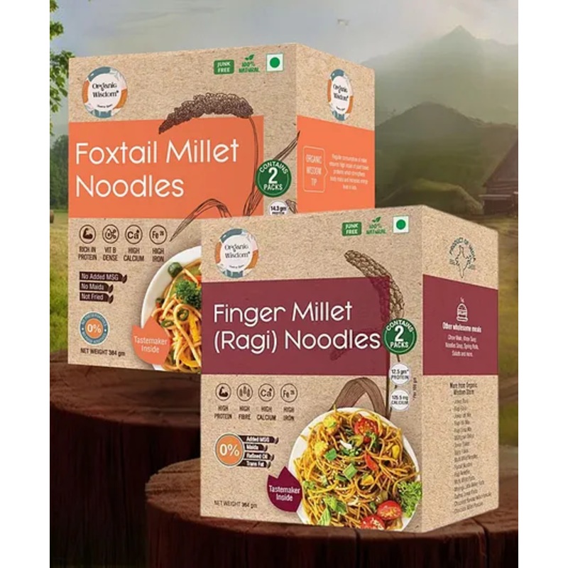 ORGANIC WISDOM Junk Free Ragi and Foxtail Noodles|384g each, each box contains 2 packs(192g each) along with tastemaker|Free from junk, maida, msg, refined oil, trans fat| Rich in Calcium, Protein and Fiber