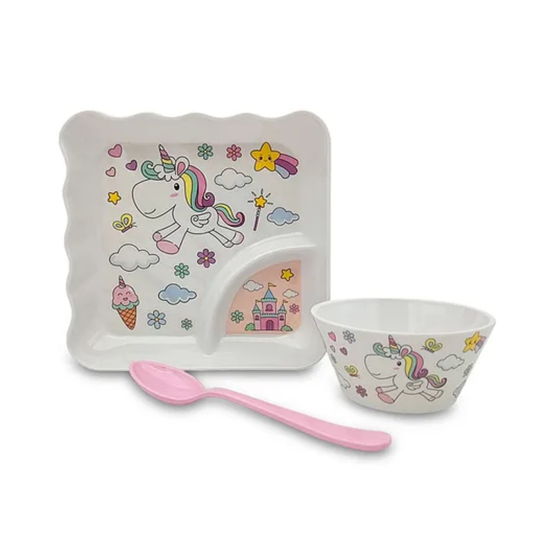 Superware Melamine Kids sandwich plate with spoon – unicorn ( Set of 3 )