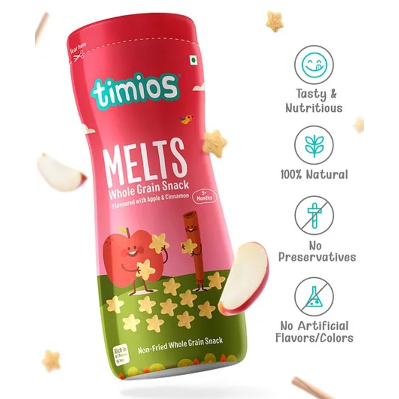 timios Melts Non-Fried No-Maida Wholegrain Snacks Apple & Cinnamon Flavour – 50 g