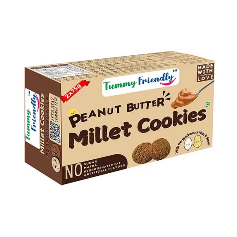 Tummy Friendly Foods Millet Cookies –  Peanut Butter – Pack of 2 – 75g each. Healthy Ragi Biscuits, snacks for Baby, Kids & Adults