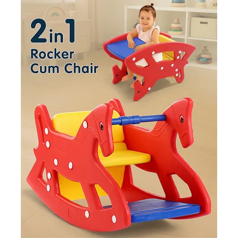 2 in 1 Rocker Cum Chair with Safety Handle – Red & Yellow