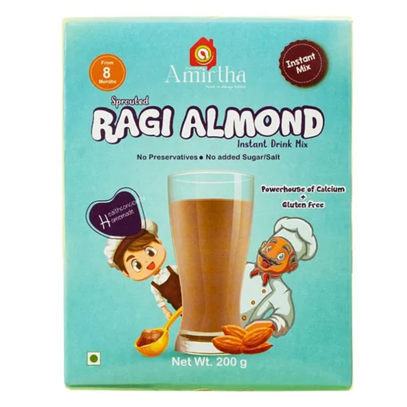 Amirtha Health Foods – Sprouted Ragi Almond  Instant Mix | Porridge & Drink | Travel Friendly | Superfood | No sweetener or salt