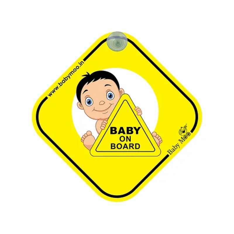 Baby Moo Kids On Board Car Safety Sign With Vacuum Suction Cup Clip – Yellow