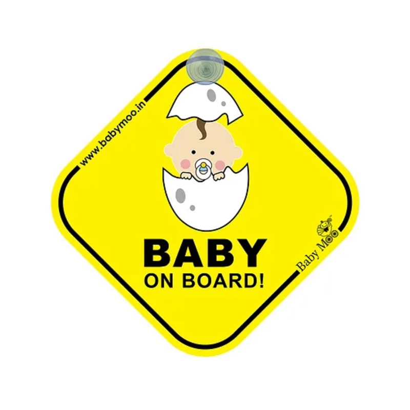 Baby Moo Newborn Car Safety Sign With Vacuum Suction Cup Clip – Yellow