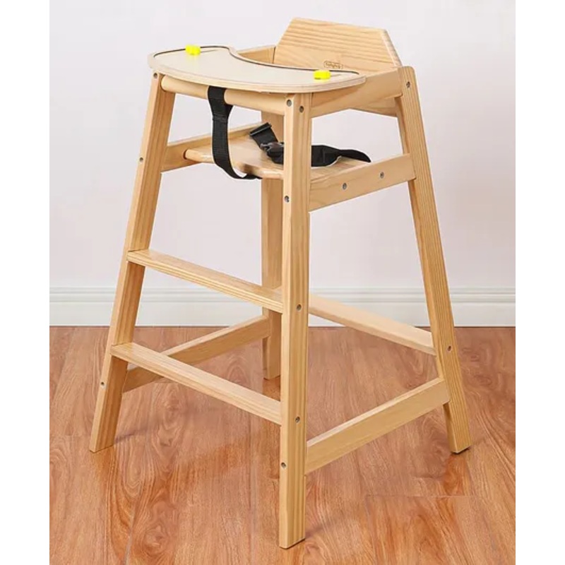 Babyhug Montreal Modern Pine Wood High Chair – Brown| Adjustable Food Tray| Stable Design