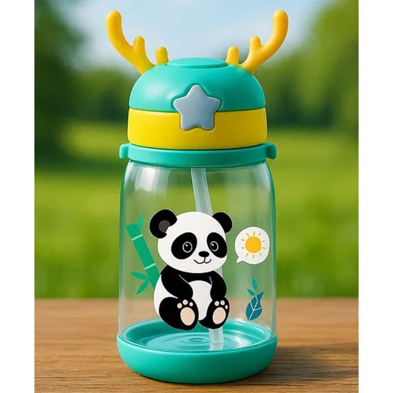 Badal Kidz Deer HornPlastic Baby Silicone Straw Sipper Spill Proof Sipper – Green – 600 ml