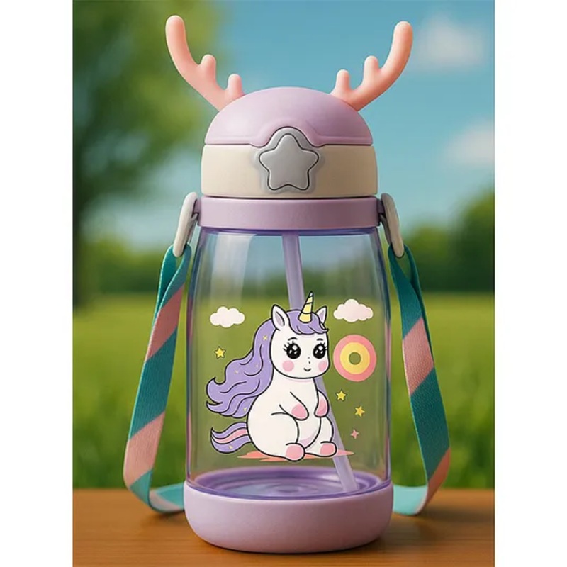 Badal Kidz Deer HornPlastic Baby Silicone Straw Sipper Spill Proof Sipper – Purple – 600 ml