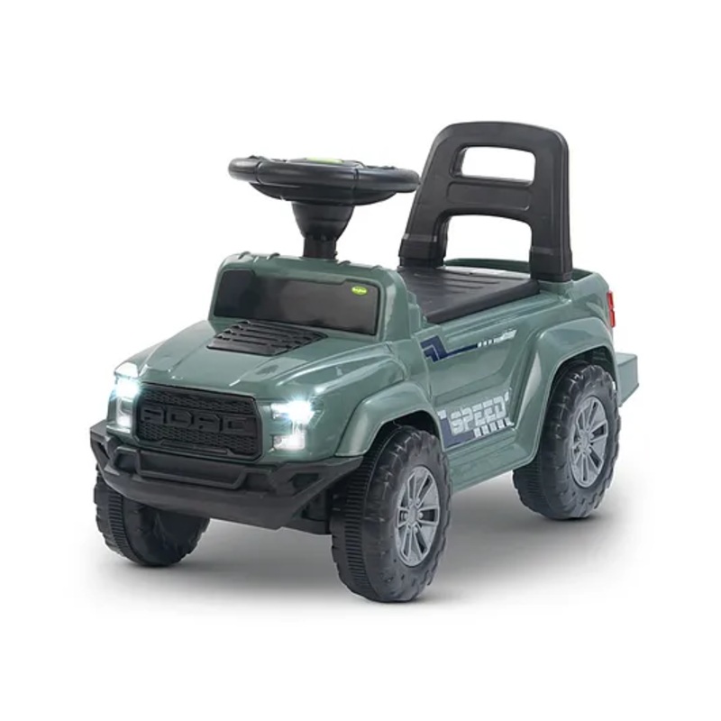 BAYBEE Roady Manual Push Ride On Car for Kids with LED Light, High Backrest, Storage & Horn – Dark Green
