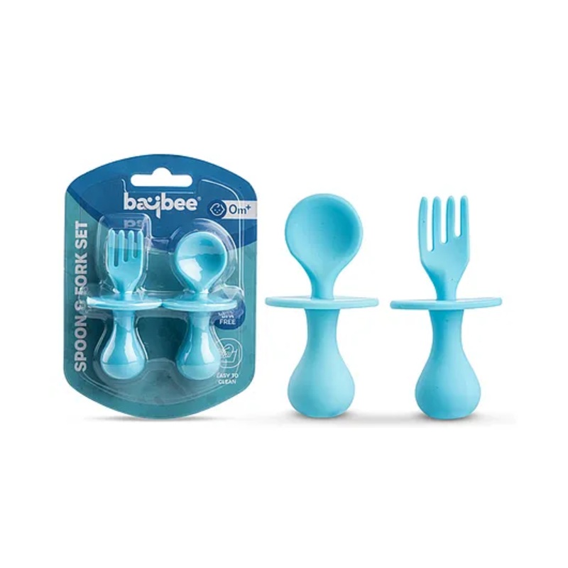 Baybee Silicone Feeding Spoon & Fork Set – Blue