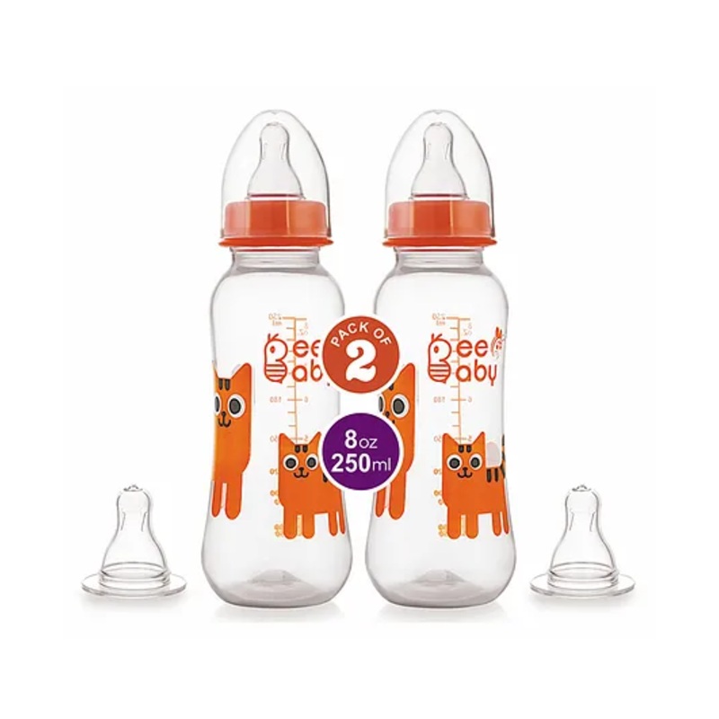 BeeBaby Easy Start Feeding Bottle With 4 Anti Colic Gentle Touch Nipple Pack Of 2 Orange – 250 ml Each
