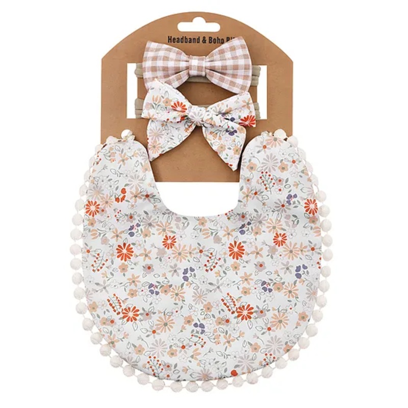 Bembika Baby Feeding Essential Baby Feeding Bib And Bow Floral- Off White