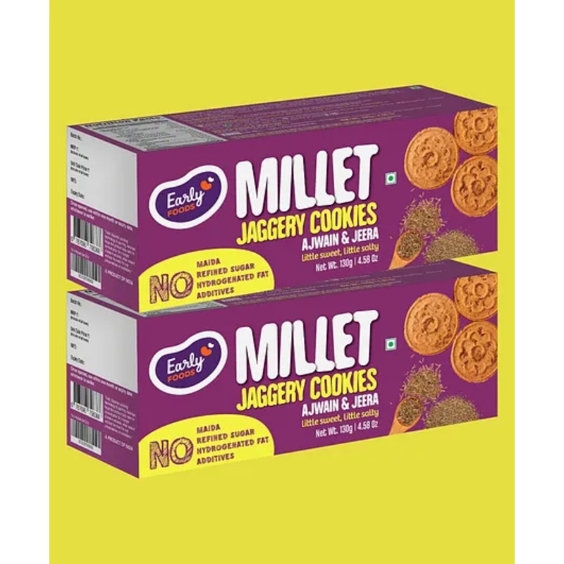 Early Foods Ajwain Jeera Jaggery Cookies Pack of 2 – 130 g Each