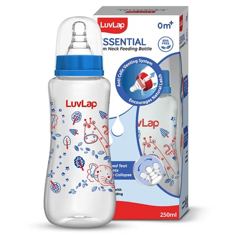 LuvLap Anti-Colic Slim Regular BPA-Free Neck Essential Baby Feeding Bottle, 250ml, Blue