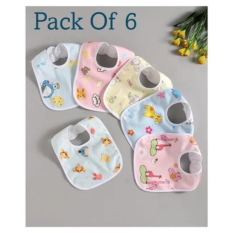 Luvlittle  Feeding Bibs With Snap Button Closure Pack of 6 – Multicolour
