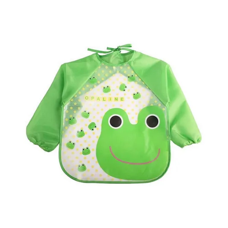 MOMISY Waterproof Full Sleeves Wearable Apron Bib Frog Print – Green