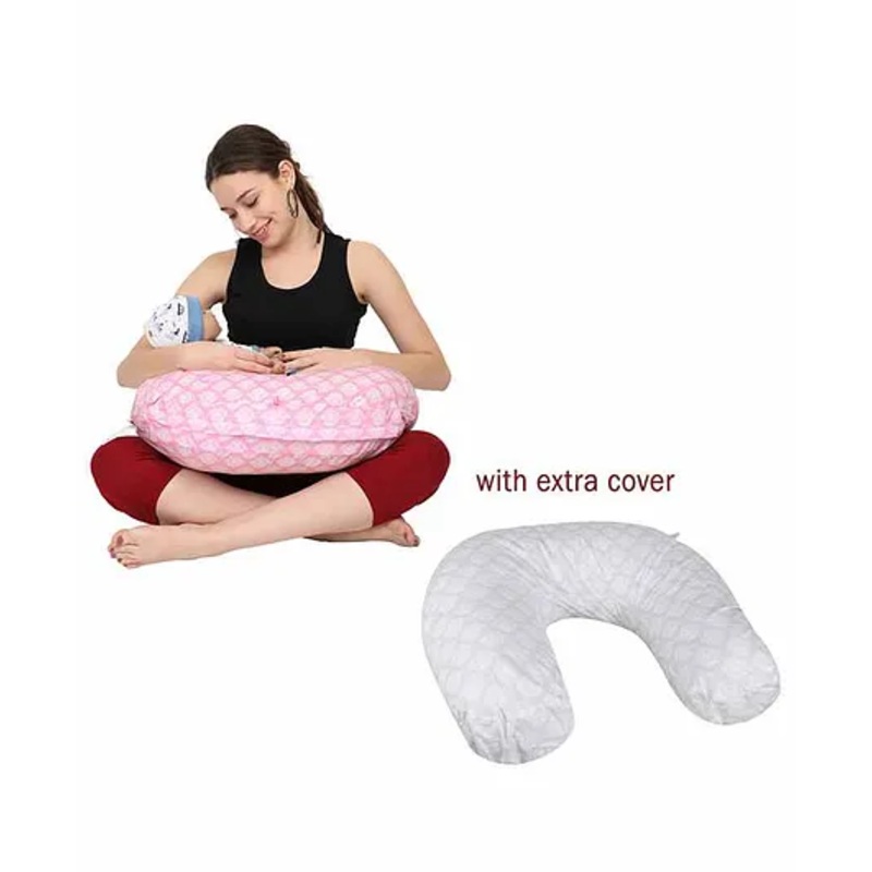 Nene Multifunction Nursing Pillow with Additional Pillow Cover Floral Print – Pink Grey