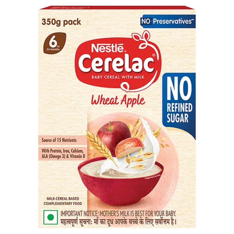 Nestle CERELAC Wheat Apple Milk-Enriched Baby Cereal Easy-Digest for 6-24 Months – 350 g