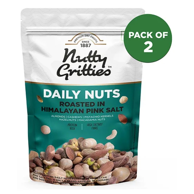 Nutty Gritties Salted Mixed Nuts with Almonds Cashews Macadamias Hazelnuts Pista Kernels Pack of 2 – 200 gm Each