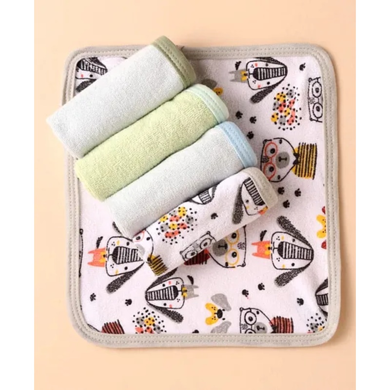 OHMS Terry Knit Wash Cloth with Animal Print L 23 x B 23 cm Pack of 5 – Multicolor