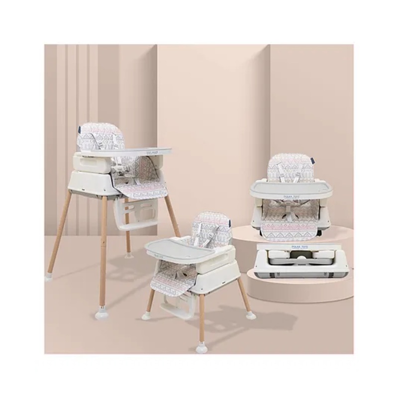 Polka Tots 4-in-1  Grow & Glide High Chair for Babies, Feeding Chair, 2 Level High chair | Safety Harness | Removable Food Tray | Soft Cushion |(9 Months  4 Years) Geometric Print, Grey