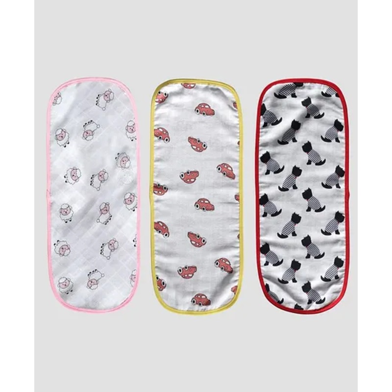 Pranava Organics Pack Of 3 Sheep Print Burp Cloth – White