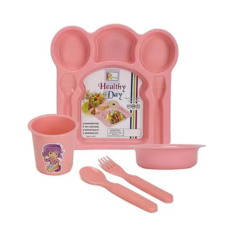 Reliance PLAST Healthy Day Set Party Food Thali Dinnerware Divided Plates for Kids – Pink
