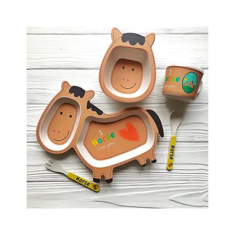 Sanishth Horse Shape Bamboo Fiber Dinnerware Pack Of 5 – Brown