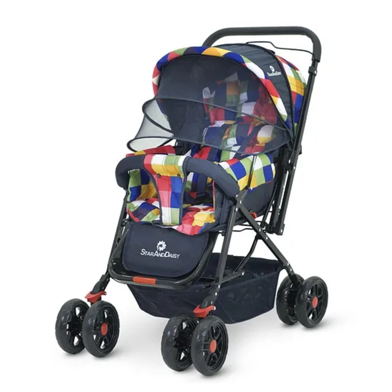 StarAndDaisy Baby Stroller with Lightweight ,Foldable Pram for Baby with 5-Point Safety Harness, Adjustable Backrest – (Pi Rainbow)