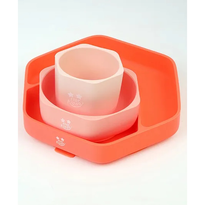 Starkiddo Cute Healthy Foodie Set Food Grade Silicone Suction Plates for Baby – Multicolour