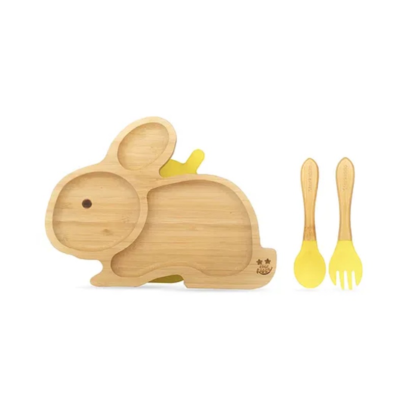 Starkiddo Rabbit Bamboo Suction Plate and Learning Weaning Set – Yellow